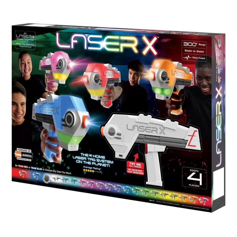 Laser X 4 Pack Blaster Laser Toy Game 4 Player Laser Gaming with Batteries