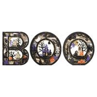 Light Up Wooden BOO Letters Set of 3 Warm LED Timer Halloween Decoration