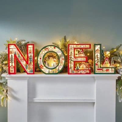 Light Up Wooden NOEL Letters Christmas Decoration LED inc Batteries