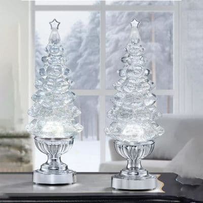 Lighted 14” Glitter Tree Lamps 2 Pack Battery Christmas Decoration XMAS