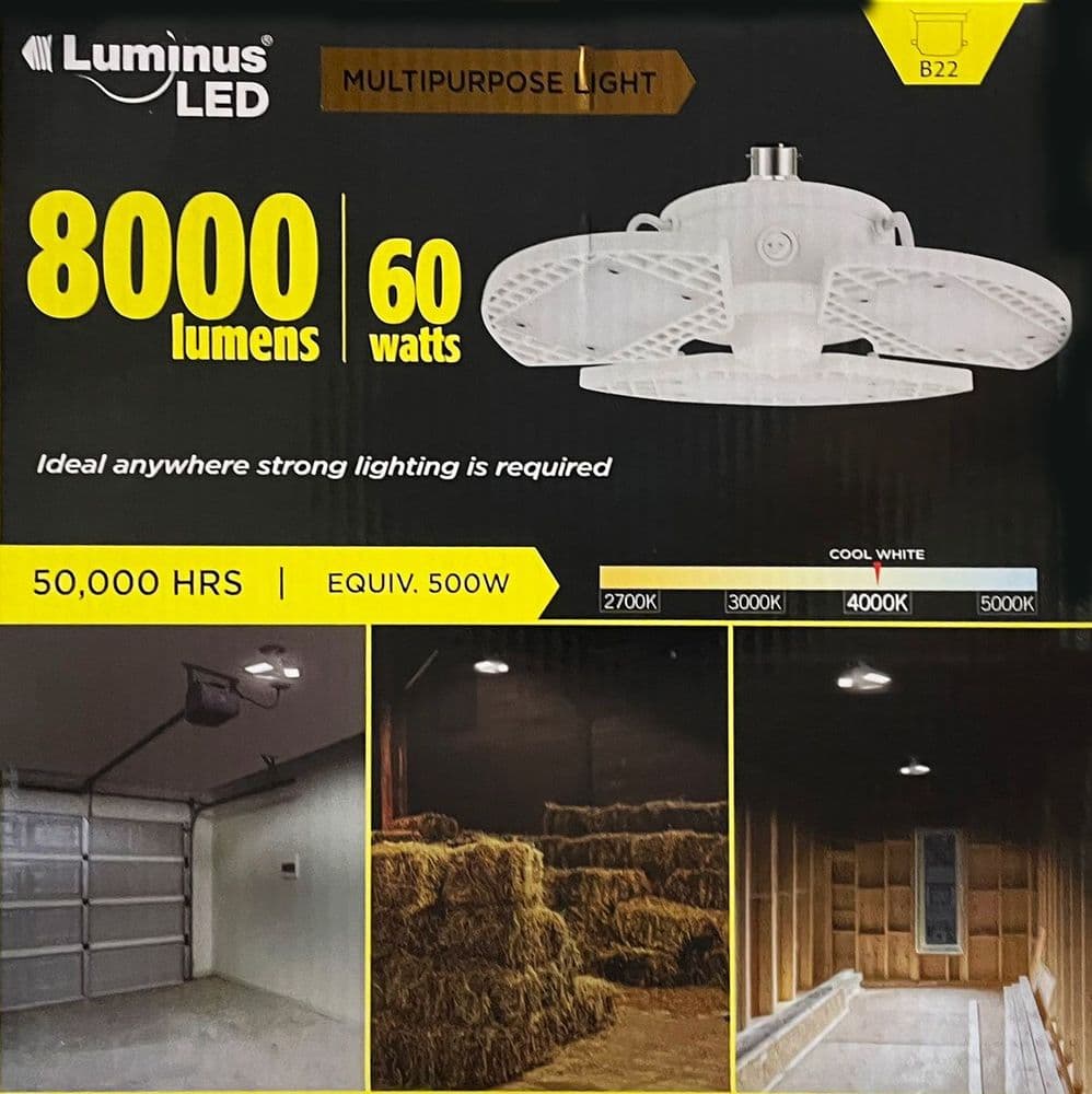 Luminus LED 60W 8000 Lumens Ceiling Light Bulb Indoor Garage/Shed ...