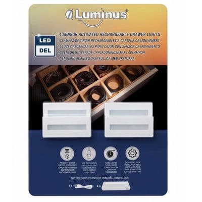 Luminus LED Drawer and Cabinet Lights Sensor Activated 4 Pack Rechargeable