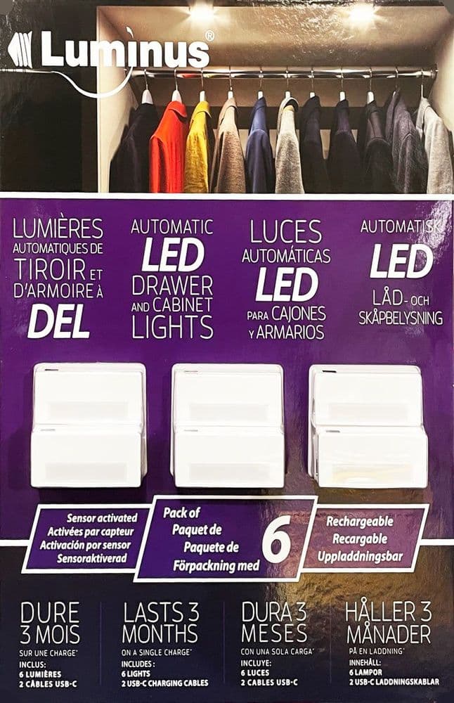Luminus LED Drawer and Lights Sensor Activated 6 Pack Rechargeable