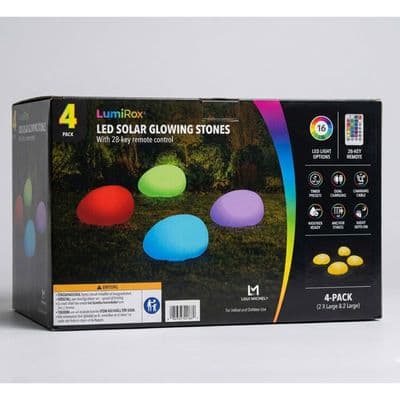 LumiRox® LED Solar Glowing Stones 4 Pack with 28-Key Remote Control Garden Decor
