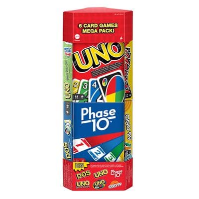 Mattel 6 Pack Card Game Bundle UNO|DOS|Phase 10|ONO99|UNO House Rules & All Wild