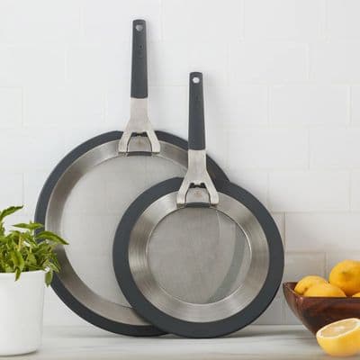 MIU 2 Piece Stainless Steel Splatter Screen Guard Set Grey Silicone Handle