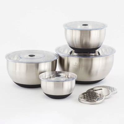 MIU Stainless Steel Mixing Bowl 8 Piece Set with 3 Grater Attachments & Lids