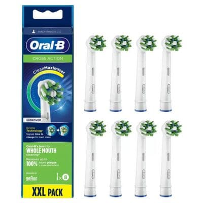 Oral-B CrossAction Brush Refill Heads 8 Pack White/Black XXL Pack CleanMaximiser