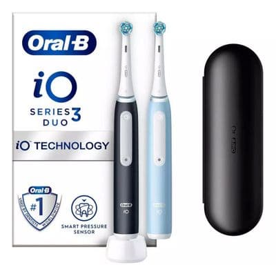 Oral-B iO Series 3 Electric Toothbrush Duo Edition Ice Blue & Matt Black| 2 Pack
