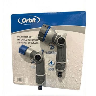 Orbit 2 Piece Metal Hose Nozzle Set 6 Spray Patterns Heavy Duty