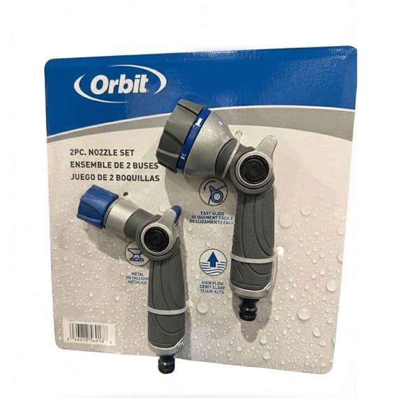 Orbit 2 Piece Metal Hose Nozzle Set 6 Spray Patterns Heavy Duty