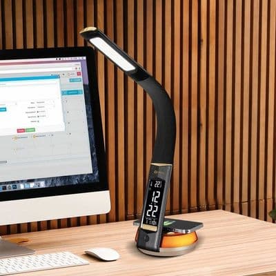 OttLite Wellness LED Desk Lamp Qi Wireless Charging USB Clock Black/White