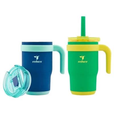 Reduce Coldee Kids Mug 400ml Pack of 2 Spill Proof Straw Stainless Steel Insulat
