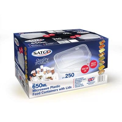 SATCO Plastic Takeaway Containers with Lids 250 x 650ml Heavy Duty