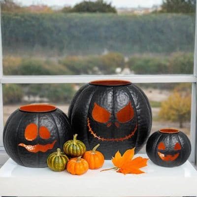 Set of 3 Halloween Metal Pumpkin Lanterns | Nesting Jack-O’-Lantern Decoration