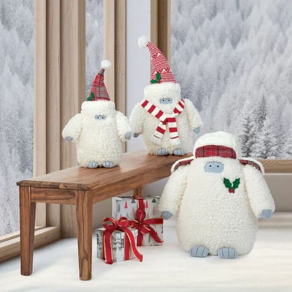 Set of 3 Indoor Soft Plush Yeti Family Christmas Decorations 2.4ft XMAS Trio