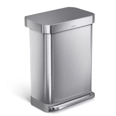Simplehuman 55L Rectangular Step Bin Brushed Stainless Steel with Grey Plastic Lid Bin