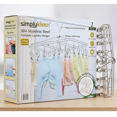 Simply Kleen Laundry Hanger 2pk 56 Clips 304 Stainless Steel Windproof Foldable