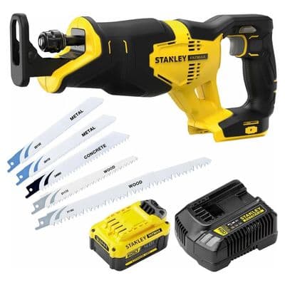 Stanley FATMAX V20 18V Cordless Reciprocating Saw 4Ah Battery 5 Blades SFMCS300