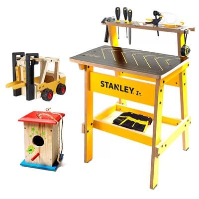 Stanley Jr. Kids Workbench Tool Set & 2 Wooden Kits Toy