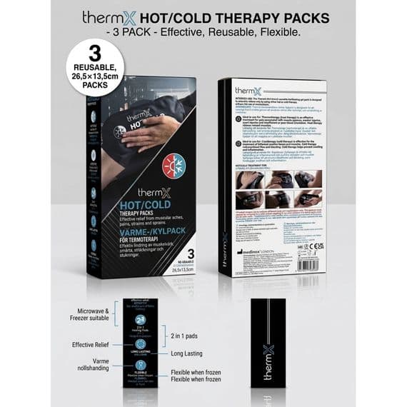 ThermX Hot & Cold Therapy Packs Gel Ice 3 Pack Reusable Pain Relief Sprains