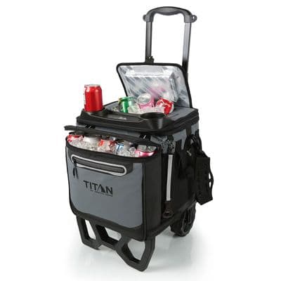 Titan 22.5 Litre 60 Can Rolling Cooler with All Terrain Cart Ice Bag Food Grey