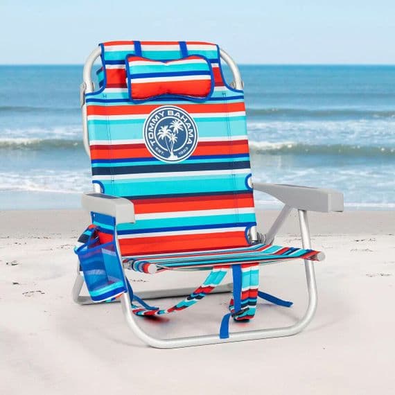 Tommy Bahama 5-Position Backpack Beach Chair Insulated Pouch Pillow 136kg Red