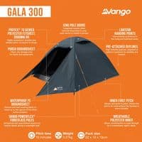 Vango Gala 300 3-Person Dome Tent | Festival Camping Shelter