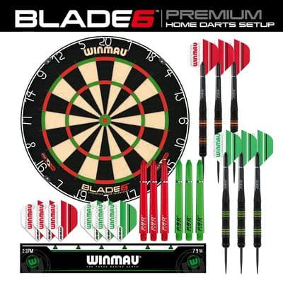 Winmau Blade 6 Premium Home Darts Setup – Dartboard, Outrage Darts & Oche Line