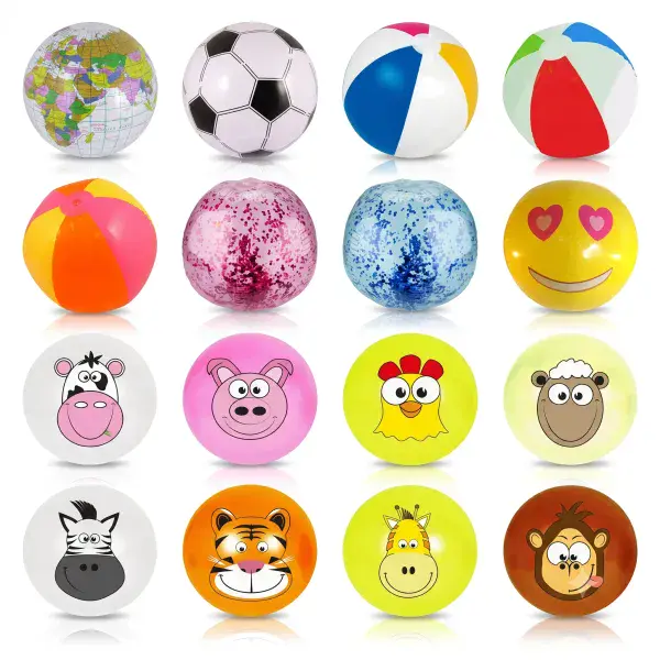 16 Piece Beach Balls Multipack - 30cm - 60cm