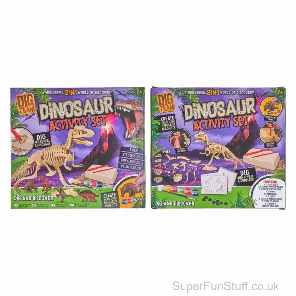 2 In 1 Dinosaur Play Set For Kids - Dino Dig & Paint | 21 Piece Activity Set