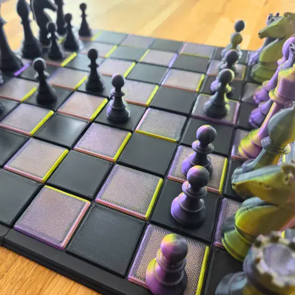 3D Printed Chess Set With Board – Black & Triple Colour – 32 Pieces