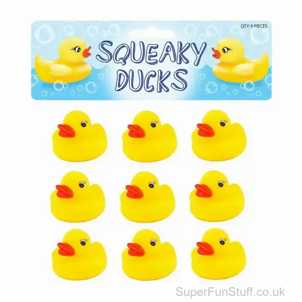 Bag of 9 Yellow Rubber Ducks (5cm) | Yellow Rubber Ducks In Bulk | SuperFunStuff.co.uk