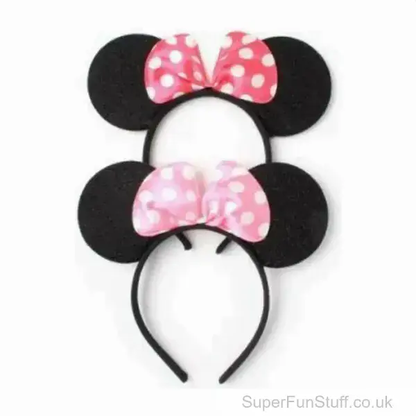 Black Mouse Ears Headband With Satin Bow - Fancy Dress Alice Band | UK Dress Up