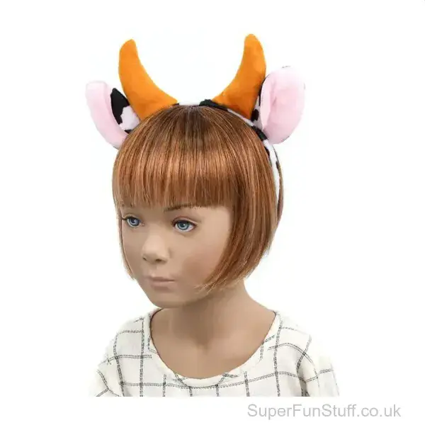 Cow Ears & Horns Aliceband with Tail Fancy Dress Set | Farm Animal Costume Accessories