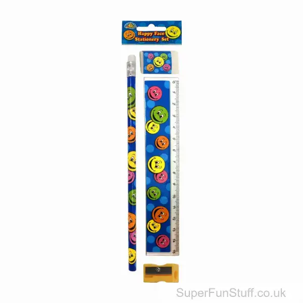 Emoji 4 Piece Stationery Set - Eraser, Pencil, Ruler & Sharpener | Kids School Gifts