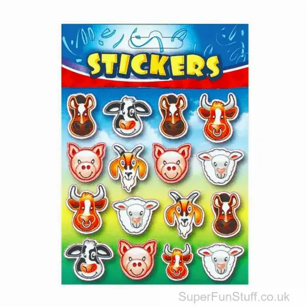 Farm Animal Stickers - Set of 16 | Affordable Kids' Party Bag Fillers | Farmyard Party Presents | SuperFunStuff.co.uk