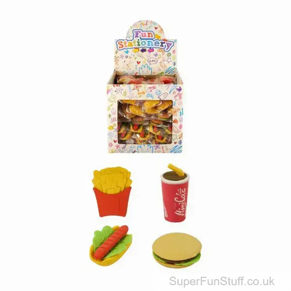 Fast Food Pencil Erasers | Burger, Coke, Chips or Hot Dog | Pencil Case Gifts For Kids