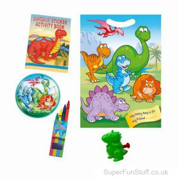Filled Dinosaur Party Bag with 4 Toys | Dino Party Toys For Kids