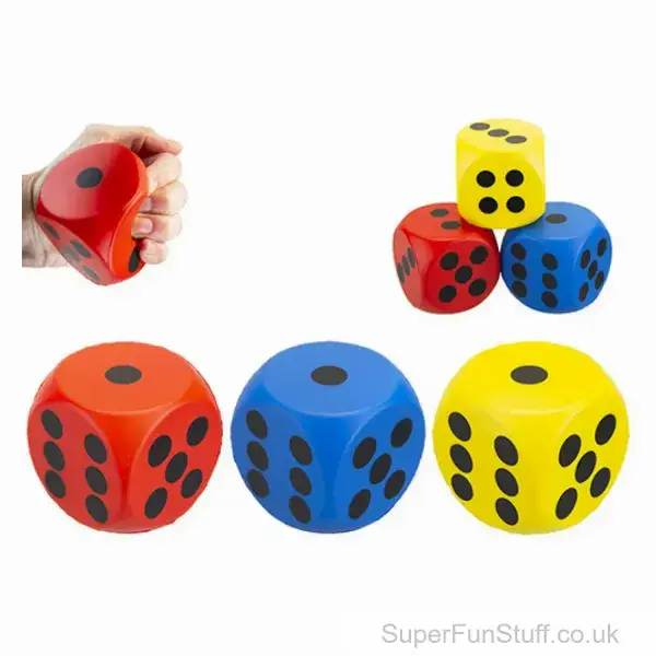 Foam Dice Stress Toy - 5.5cm | Novelty Fidget Toy | Squish & Squeeze Toys UK