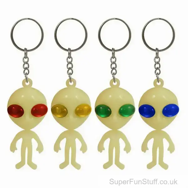 Glow in the Dark Alien Keyring - Spooky Novelty for Your Keys | Space Party Bag Filler For Kids UK