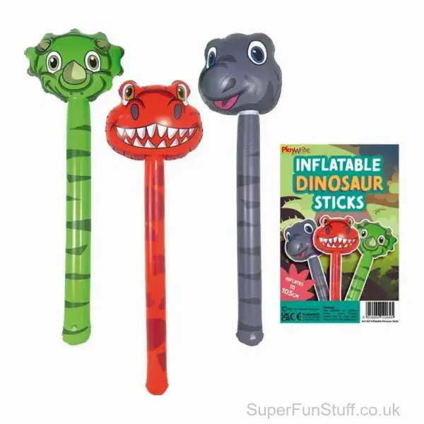 Inflatable Cartoon Dino Head on Stick - 105cm | Dinosaur Party Toys UK