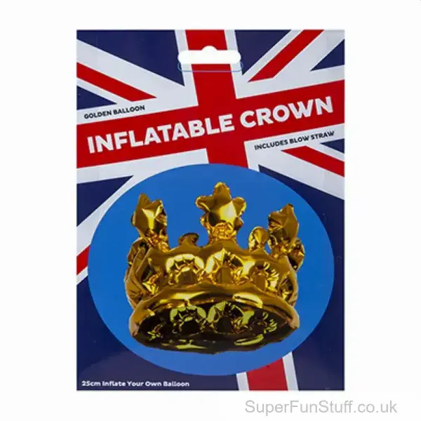 Inflatable Gold Foil Crown in Box - Adult Size | Royal Fancy Dress UK