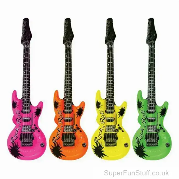 Inflatable Neon Guitar - 95cm | Rock 'n' Roll Party Accessory | Music Festival Crowd Prop