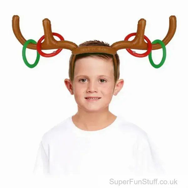 Inflatable Reindeer Antlers - Ring Game - 5 Pieces | Christmas Ring Toss Game
