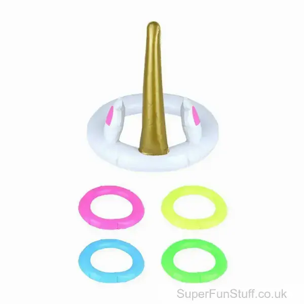 Inflatable Unicorn Horn Game With Hoops - 5 Pieces | Fun Party Game
