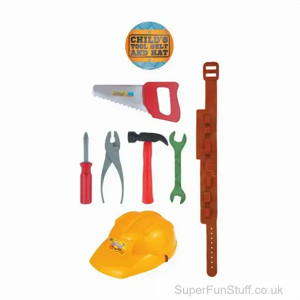 Kids 7 Piece Builder Toy Tools & Hat Play Set | Children's Fancy Dress