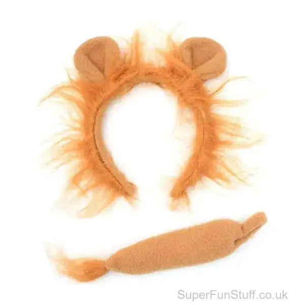 Lion Fancy Dress Headband and Tail Set | Jungle Animal Costume Accessories for Kids and Adults | Parties and Events