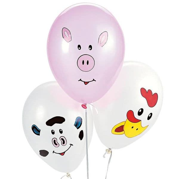 Make Your Own Farm Animal Balloons Set Of 12 With Stickers | Pig, Cow & Chicken | Farm Party
