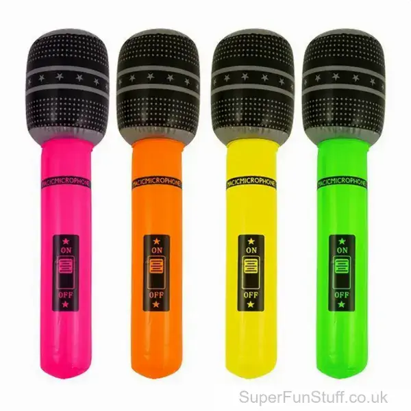 Microphone Inflatable - 40cm - 4 Neon Colours to Choose | Music Party Blow Up Toy